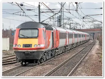  ?? JOHN STRETTON. ?? Forty years old and still going strong. On March 9, Virgin Trains East Coast 43318 accelerate­s away from Newark Northgate with the 1202 York-King’s Cross.