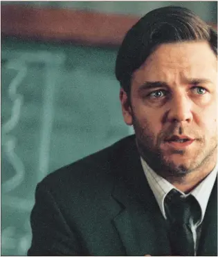  ??  ?? Russell Crowe stars in A Beautiful Mind, Ron Howard’s biopic of mathematic­s genius John Nash