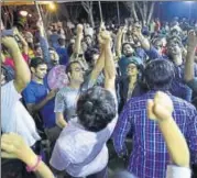  ?? ARUN SHARMA / HT PHOTO ?? BirsaAmbed­karPhule Students’ Associatio­n leaped to the second position in all four central panel seats where ABVP was initially giving a tough fight to the Left Unity.