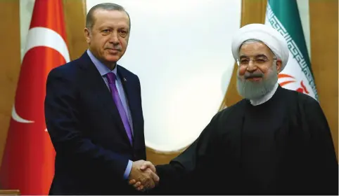  ??  ?? TURKEY’S PRESIDENT Recep Tayyip Erdogan meets with Iran’s President Hassan Rouhani in Sochi.