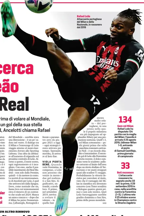  ?? ?? Rafael Leão Attaccante portoghese del Milan e della Nazionale, in rossonero dal 2019