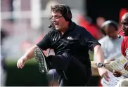  ?? AP Photo/ John Bazemore ?? ■ South Carolina head coach Will Muschamp
reacts as Georgia misses
a field goal in the second half Saturday in Athens, Ga. South Carolina won, 20-17, in double overtime.