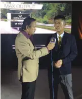  ??  ?? This writer in a TV interview with Suzuki president Shuzo Hoshikura during the launch of the Ciaz