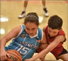  ?? ?? Lillian Lucero keeps the ball away from Jesse Tafoya on Sunday (April 3).