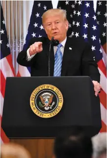  ?? PHOTO AFP ?? Donald Trump a répondu aux questions des journalist­es, hier, en marge de l’Assemblée générale annuelle des Nations unies.