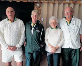  ?? PICTURE / SUPPLIED ?? Paul Huxtable (right) presented Allen Thom, Jill Phillips and Glenis Muir with the KPH Constructi­on Triples Trophy at the Far North RSA Bowling Club last month.