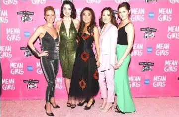  ?? — AFP photo ?? (Left-Right) Kate Rockwell, Barrett Wilbert Weed, Ashley Park, Erika Henningsen and Taylor Louderman attend the ‘Mean Girls’ on Broadway opening night after party at Tao Downtown on Apr 8 in New York City.