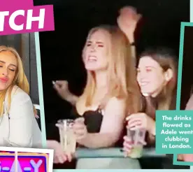  ?? ?? The drinks flowed as Adele went clubbing in London.