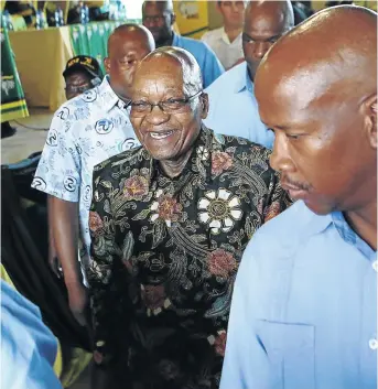  ?? / MASI LOSI ?? President Jacob Zuma arrives at Chief Mogale Community Hall in Kagiso to deliver the Oliver Tambo memorial lecture.