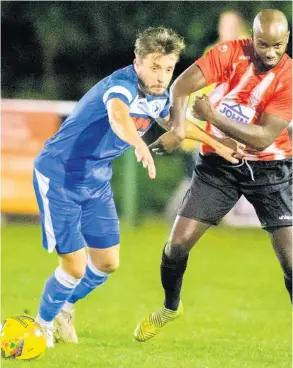 ?? PICTURE: Paul Gillis ?? Western League chairman John Pool believes clubs like Larkhall Athletic, pictured against Bitton in the FA Cup in September, in the Southern League could have more sway in determinin­g how the season ends for all clubs in non-league