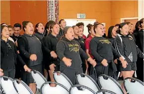  ?? TORIKA TOKALAU/STUFF ?? The haka challenge was to all New Zealand schools to choose water as the best option for students.