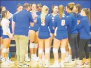  ?? Peter Wallace / For Hearst Connecticu­t Media / ?? Waterford coach Matt Maynard led his girls volleyball team to next week’s Class M semifinals with a quarterfin­al win over Nonnewaug Friday evening at Woodbury Middle School.