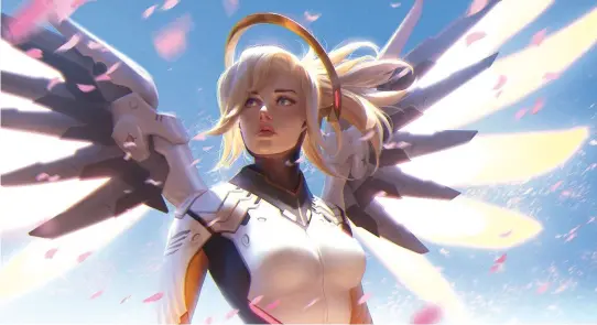  ??  ?? Jana Schirmer’s fan art of Overwatch’s Mercy. She says it’s important not to undersell yourself as a freelancer.