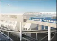  ?? ?? A rendering of the AirTrain approachin­g East Station at LaGuardia Airport. Now project is not going to happen, with expanded Q70 bus service advocated instead.