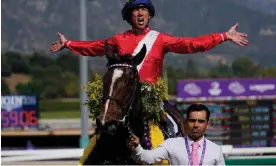  ?? Ashley Landis/AP ?? Frankie Dettori celebrates atop Inspiral after victory in the Filly & Mare Turf . Photograph: