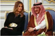  ?? Evan Vucci / Associated Press ?? Sans a headscarf, first lady Melania Trump talks with Saudi Crown Prince Muhammad bin Nayef.