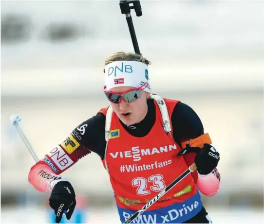  ??  ?? NYE BOM: Marte Olsbu Røiseland fikk fire nye bom på lørdagens jaktstart. Foto: NTB Scanpix