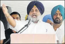  ?? HT PHOTO ?? Shiromani Akali Dal president and former deputy CM Sukhbir Singh Badal addressing party workers.