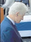  ?? AP ?? Former US president Bill Clinton pays respect to former Israeli president Shimon Peres at the Knesset plaza in Jerusalem on Thursday.