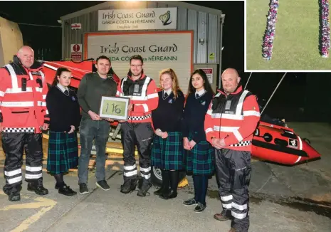  ??  ?? Our Lady’s Greenhills made a special presentati­on to the Irish Coast Guard last week to mark the first anniversar­y of the tragic loss of helicopter 116. For Positive Mental Health week in 2016, they did a human 116 chain to mark the place where the...