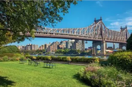  ??  ?? The East River, Queensboro Bridge and Roosevelt Island can be viewed from the townhouse’s large windows.