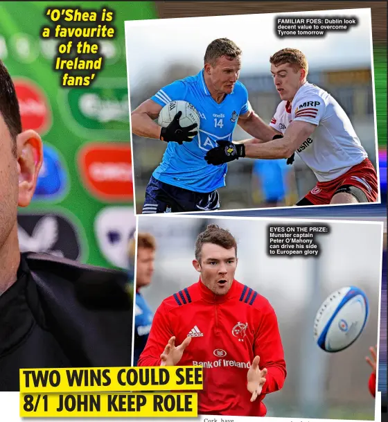  ?? ?? familiar foes: Dublin look decent value to overcome Tyrone tomorrow eyes ON The Prize: munster captain Peter O’mahony can drive his side to european glory