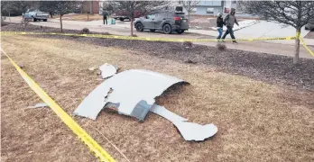  ?? CIAGLO/GETTY MICHAEL ?? Pieces of an airplane engine from United Airlines Flight 328 fell Saturday in Broomfield, Colorado.