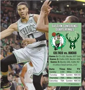  ?? STAFF PHOTO BY CHRISTOPHE­R EVANS ?? DISHING IT OUT: Jayson Tatum makes a pass during the Celtics’ Game 1 victory against the Bucks. Game 4 is today in Milwaukee.