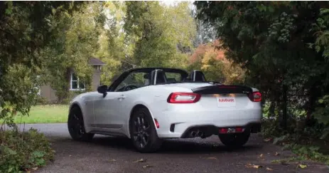 ?? ALEX REID/AUTOGIDE.COM ?? The top in the 2017 Fiat 124 Spider Abarth is easy to raise and lower manually from the cabin.