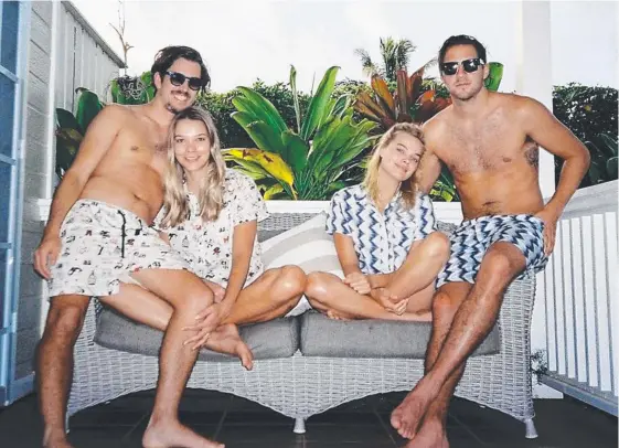  ?? Picture: INSTAGRAM ?? Nick and Julia Chalmers from Chalmers Pyjamas with Gold Coast actress Margot Robbie and her husband Tom wearing some of the company’s PJs.