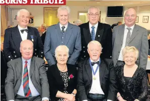  ??  ?? Annual celebratio­n Pictured front row from left to right: David Pirrett, May Lobban, John Mitchell and Kathleen MacPherson. Back row: Jim Carruthers, Archie MacLachlan, John Hutchison and Andy Quinn