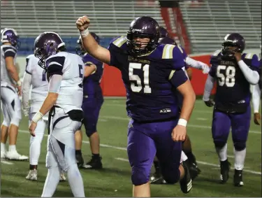  ?? Arkansas Democrat-Gazette/Thomas Metthe ?? Champs: Junction City's Jack Smith (51) celebrates as the clock expires in the fourth quarter of Junction City's 3622 win in the Class 2A state championsh­ip game on Friday at War Memorial Stadium in Little Rock.