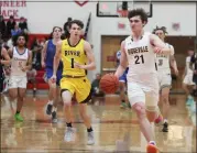  ?? RANDY MEYERS — FOR THE MORNING JOURNAL ?? North Ridgeville’s Griffin Turay leads a fast break at the All Star Game on March 15.