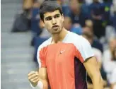  ?? ?? 19-year-old Carlos Alcaraz, pictured, will take on 23-yearold Casper Ruud in the U.S. Open final on Sunday.