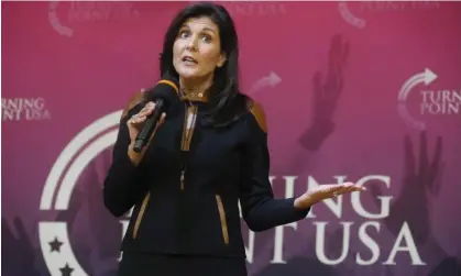  ?? ?? Nikki Haley speaks at Clemson University in November. Photograph: Meg Kinnard/AP