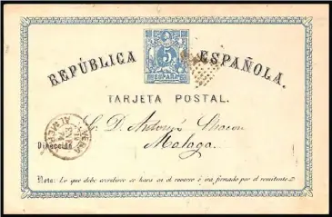  ?? ?? Anverso de una de las primeras postales enviadas en España, de Béjar (Salamanca) a Barcelona, en 1874. La nota advierte: «Lo que debe escribirse se hará en el reverso e irá firmado por el remitente».