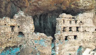  ?? ?? Perched atop a canyon in Kızılcaham­am at an elevation of around 1,000 meters, the Alicin Geosite bears a striking resemblanc­e in structure to Trabzon’s Sümela Monastery, Ankara, Türkiye, April 21, 2024.