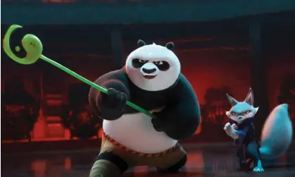  ?? ?? Adorable and cynical … Po (Jack Black) and Zhen (Awkwafina) in Kung Fu Panda 4. Photograph: DreamWorks Animation/AP