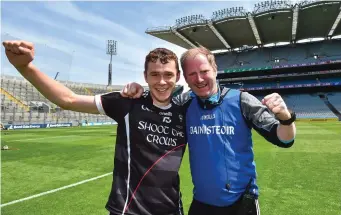 ??  ?? Gerard O’Kelly-Lynch celebratin­g winning the Lory Meagher cup with joint-manager Darragh Cox.
