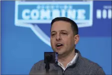  ?? MICHAEL CONROY — THE ASSOCIATED PRESS ?? New England Patriots director of scouting Eliot Wolf speaks during a press conference at the NFL scouting combine in Indianapol­is on Tuesday, Feb. 27, 2024.