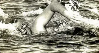  ??  ?? Keith Hancox swimming Cook Strait in February 1964. He later became the first New Zealander to swim the English Channel.