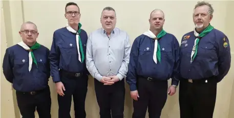  ??  ?? Kevin Higgins, Frank Mulcahy, Ger Lehane and Ben McAuliffe of Kanturk Scouts met with Councillor Bernard Moynihan of Cork County Council to discuss sourcing a Scout Den somewhere in Kanturk. The scouts will hold their church-gate collection this weekend.