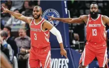  ?? Michael Ciaglo / Houston Chronicle ?? Chris Paul, left, and James Harden make it a point to “worry about us” instead of the next opponent on the Rockets’ plate.