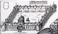  ?? REPRO: SZ ?? Ausschnitt eines alten Stichs von Schloss Philippsbo­rn. Am Bau wirkten vermutlich auch Völklinger Frondienst­ler mit. Heute steht dort die Scheune Neuhaus zwischen Riegelsber­g und Saarbrücke­n. Erhalten geblieben ist der Gebäudetei­l vorne links neben dem Mittel-Turm.