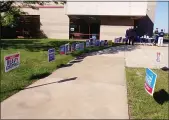  ?? BOB KEELER — MEDIANEWS GROUP ?? Candidate signs line the walkway at the entrance to the Pennfield Middle School in Hatfield Township for the primary election on Tuesday.