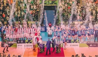  ??  ?? L’ultimo trionfo Civitanova e Novara vincitrici della prima finale unica organizzat­a a Berlino a maggio 2019