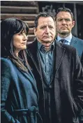  ??  ?? Dawn Steele, left, with daughter Coco, six, and above with Frank Gallagher as gangster Lennie and Jordan Young as her on-screen husband Alex in River City