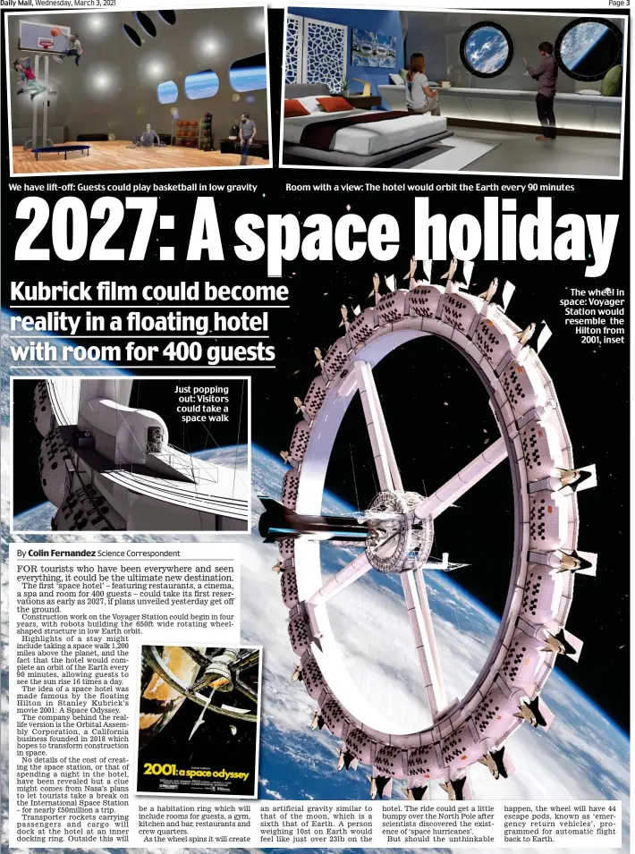  ??  ?? The wheel in space: Voyager Station would resemble the Hilton from 2001, inset
