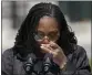  ?? ANDREW HARNIK THE ASSOCIATED PRESS ?? Judge Ketanji Brown Jackson tears up as she speaks during an event on the South Lawn of the White House on Friday.