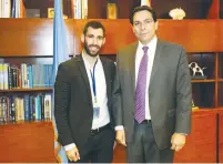  ?? (Israel Mission to the UN) ?? AVIRAM SHAUL (left) meets with Ambassador to the UN Danny Danon in New York this week.